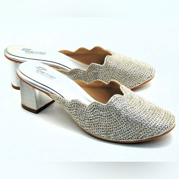Shoes - Silver Women's Slip-On Shoes with Rhinestones
